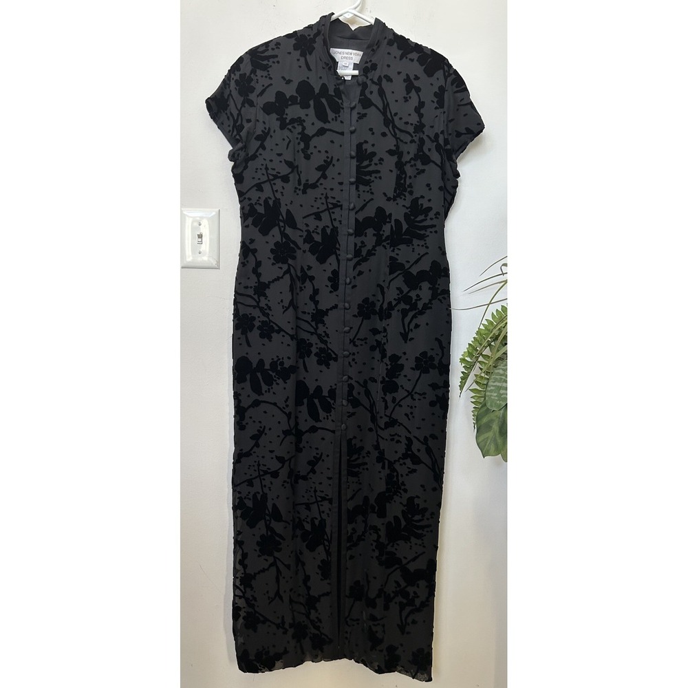Vtg Jones Wear Silk Black Burn Out Velvet Sheer Button Front Whimsigoth Dress 12